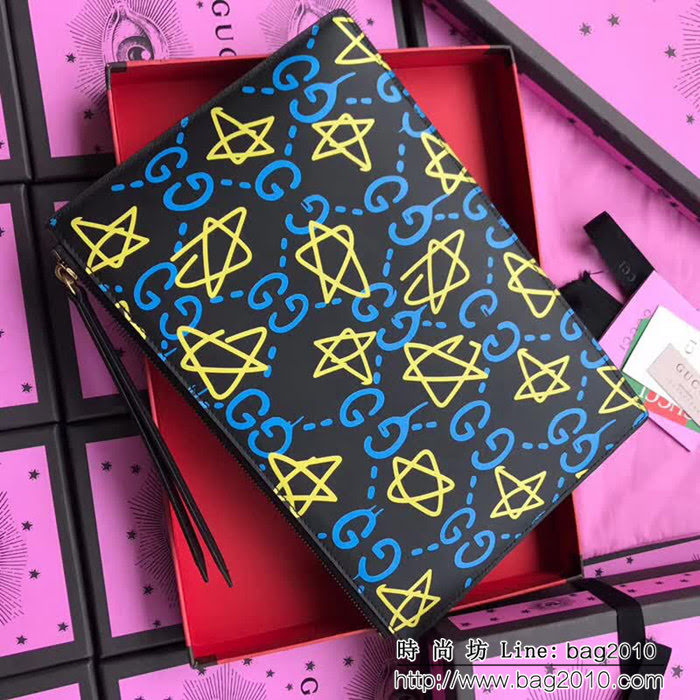GUCCI古馳 歐洲正品原單 GG圖案 星形印花 真皮手拿包 445597 星形全皮 WTG1558